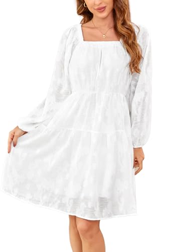 Image of BestWendding Women Long Sleeve Mini Dress Square Neck 2026 Fall Dress