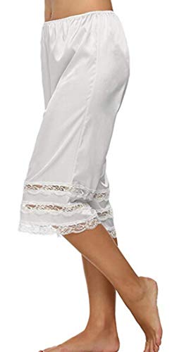 Image of Women's Lace Trim Culotte Slip Snip-it Pettipants Bottom Split Skirt Bloomers Lingerie Satin Pant Slip