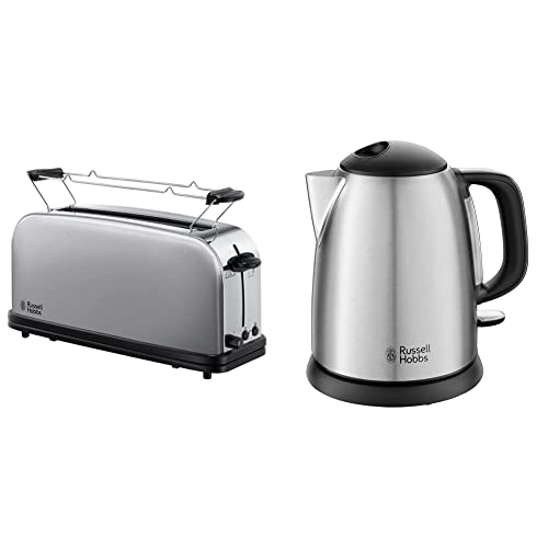 Russell Hobbs Adventure Hervidor de Agua Eléctrico 2400 W, 1 litro, Acero Inoxidable + Adventure Tostadora 1 Ranura Larga y Ancha, para 2 Rebanadas, Acero Inoxidable, Plata 21396-56