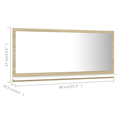 Vidaxl Bathroom Mirror Home Hallway Bedroom Laundry Room Washroom Wall Mirror Furniture White And Sonoma Oak 31.5"X4.1"X14.6" Engineered Wood #TOP3