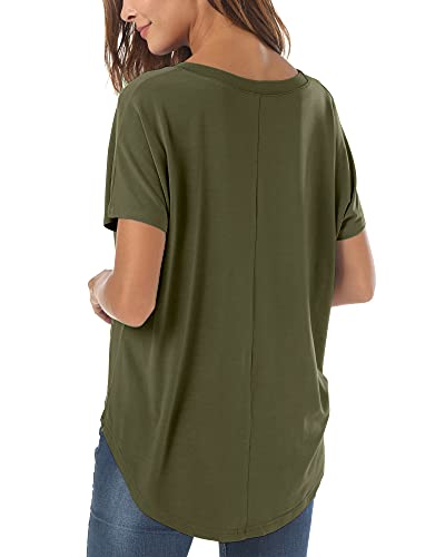 Image of Herou Women Loose Fit T-Shirts Soft Short Sleeve Crew Neck Casual Tee Tops | Lightweight,Basic,Workout,Comfortable,High Low Hem,Oversized