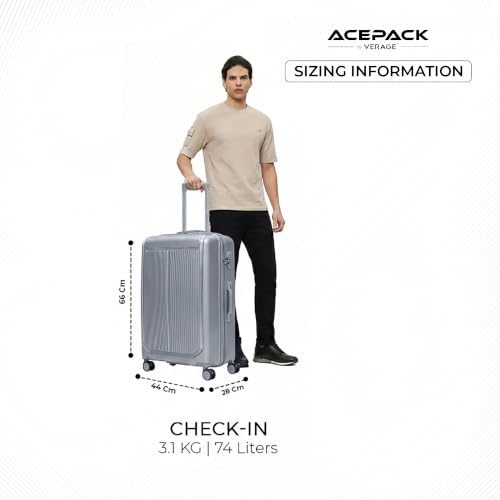 Image of ACEPACK by Verage Megatron Hard Side Polypropylene Luggage Medium Check in 74L | Lightweight Unbreakable Suitcase Set with 360 Silent Spinner Wheels, Number Lock & Telescopic Handle
