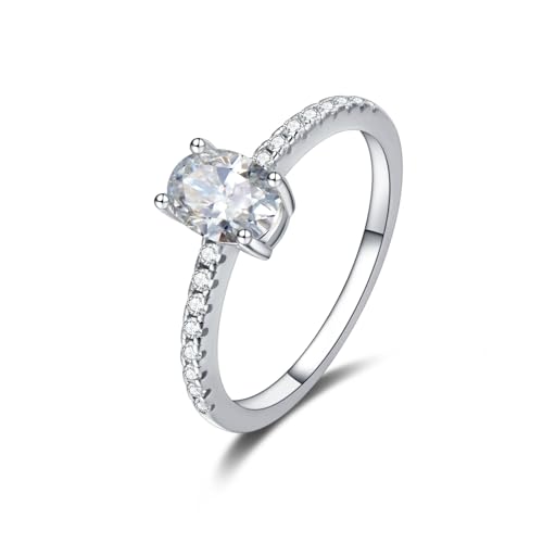 Solitaire Engagement Rings 1ct Moissanite Ring for Women, 7 * 5MM Oval Shape, D Color VVS1 Simulated Diamond Wedding Promise Proposal Ring for Wife birthday gift, All Size