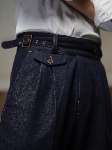 Autumn Models of Men's Goulger Retro Denim Tannin Pants in Slim Suit Pants Tibetan Nine-Minute Tapered4