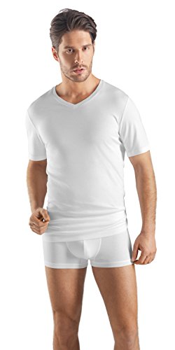 HANRO Men's Sea Island Cotton Short Sleeve V-Neck Shirt 73173