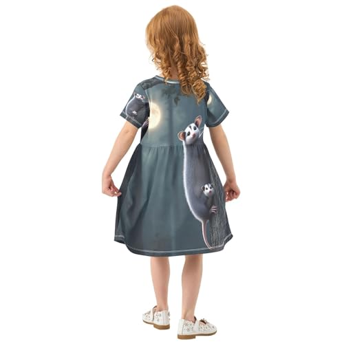 Girls Summer Dress Short Sleeve A Line Cute Possum Night Casual Dresses for Kids 2-8 Years2