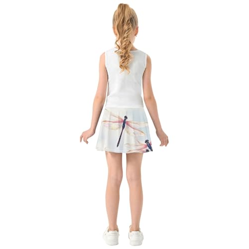 Girls Skorts Athletic Shorts Watercolor Dragonflies Pastel Hues Tennis Skirts for Kids Neon Cheer Skirt 3t4