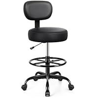Brick Attic Drafting Chair with Backrest – Adjustable Foot Rest Rolling Stool with Wheels, PU Leather Swivel Stool for Office Spa Studio Lab Counter Salon Home Work Bar Kitchen Shop(Black)