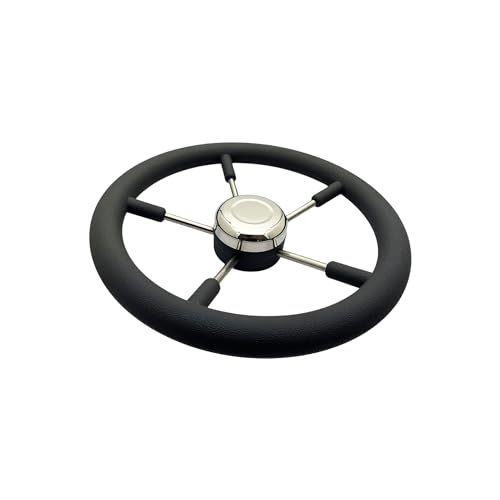MARINE CITY 5-Spoke Steering Wheel, 316 Grade Stainless Steel (13-7/8 Inches) with Cast Aluminum Hub and Black PU Foam for Boats, Kayaks, Yachts, and Marines (Pack of 1)