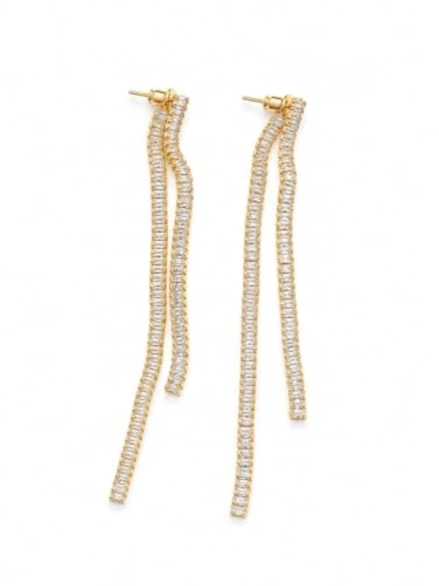 Women's Gold Tone Long Drop Earrings with Clear Stone Detailing