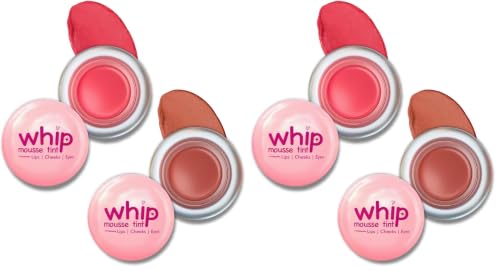Image of Glam21 Whip Mousse Tint 3-in-1 | Lip, Cheek & Eye Tint | Vitamin E, Jojoba Oil & Shea Butter | Waterproof, Long-Lasting, Highly Pigmented | Lightweight Travel-Friendly Makeup | 4gm Each | Combo Pack Of 4 (Pink Strawberry&Nude Fig)