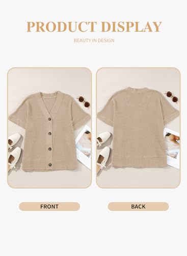Image of Eytino Womens Plus Size Tops Casual V Neck Short Sleeve Waffle Knit Button Down Shirts(1X-5X)