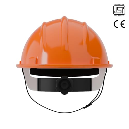 Image of HMP Industrial Construction Safety Helmet for Unisex | SIX Suspension with Ratchet Adjustment | ISI & EN Certified | Orange