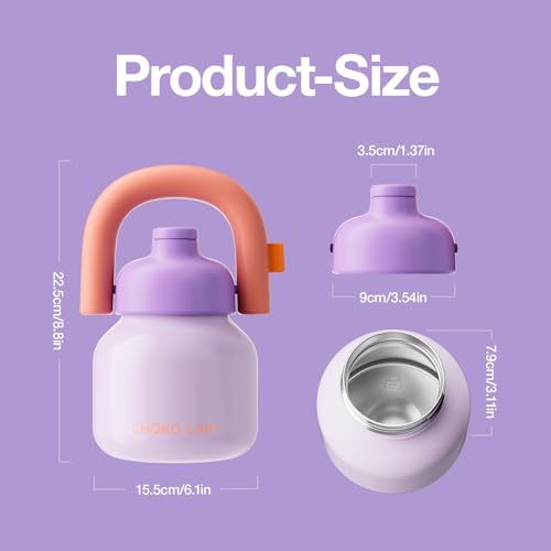 CHAKO LAB Water Bottle with Straw and Carry Handle | Wide Mouth vacuum insulated stainless steel Bottles | Reusable, leak-proof and BPA-free | 33oz (Purple&Orange)
