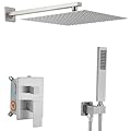 JingGang Brushed Nickel Shower System 12 Inch Bathroom Luxury Rain Mixer Shower Combo Set Wall Mounted Rainfall Shower Head and Handheld System Shower Faucet Set Rough-in Valve Body and Trim Included