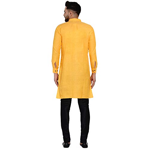 Image of Veera Paridhaan Men's Ethnic Poly Cotton Full Sleeve Textured Side Button Long Kurta(Orange)