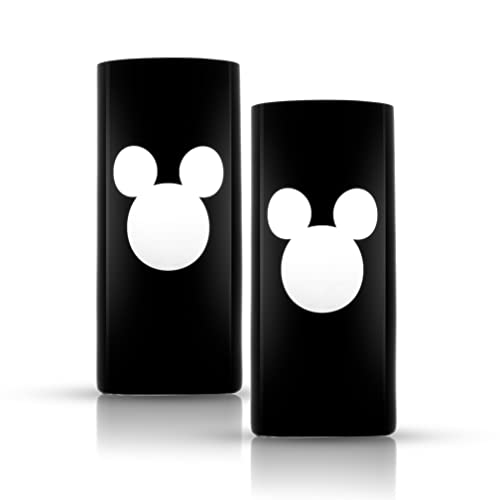 Image of JoyJolt Disney Luxury Mickey Mouse Highball Glasses Set of 2 European Crystal Bar Glasses, Cocktail Glasses. Premium Xmas Disney Stuff, Gifts and Cups. 17oz Black Drinking Glasses, Disney Tumbler