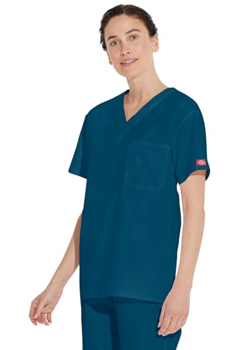 Image of Dickies EDS Signature Scrubs for Women and Scrubs for Men, Unisex One Pocket V-Neck Top in Soft Brushed Poplin 83706