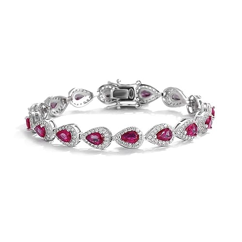 Bracelet chaîne rubis femme argent 925 anti-noircissement plaqué platine