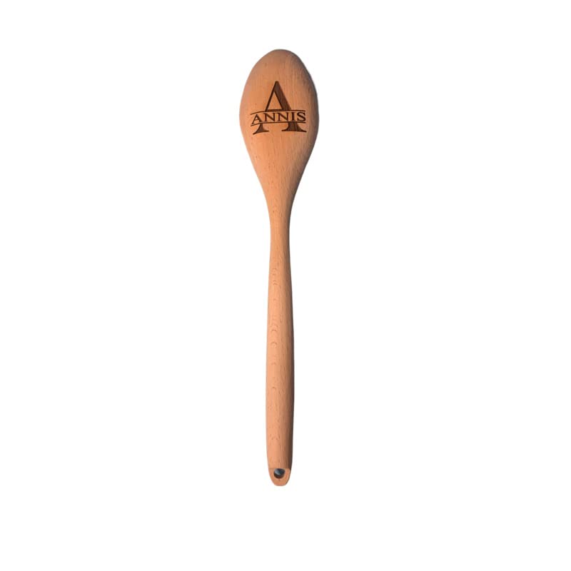 Personalized Wooden Spoon Engraved with A Split Monogram for Housewarming, Wedding, Christmas and Birthday Gifts - Beechwood