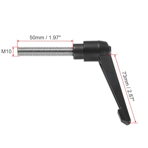 Image of uxcell Adjustable Clamping Lever Handle M10 x 50mm Metric 304 Stainless Steel Male Threaded Stud Hand Knobs Push Button Ratchet Rotating Screw Handles Bolts with Locking Lever Black