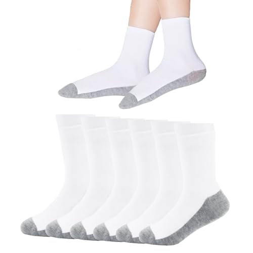 La Mejor Selección de Calcetines de deporte para Niño . 49 Kolally - Calcetines de vestir blancos para niños, 6 pares de calcetines de algodón para niños grandes, sin costuras, uniformes escolares diarios, calcetines de algodón de 3 a...