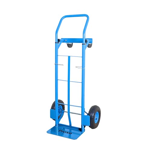 Image of PROXA 200 kg 2 in 1 Multi-Use Convertible Steel Hand Truck Trolley | Pneumatic Wheels and Swivel Casters | Material Handling Cart for Warehouse, Industry, Office and Home Use