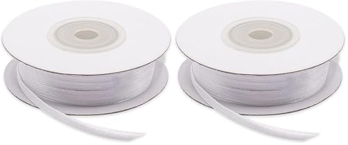 Decoraparty 50m White Double Satin Ribbon 3mm Satin Roll for Party Favours, Wedding, Christening, Communion, Confirmation, Ceremony (Pack of 2)