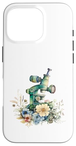 水彩顕微鏡と花、花の実験装置 スマホケース iPhone 16 Pro 用