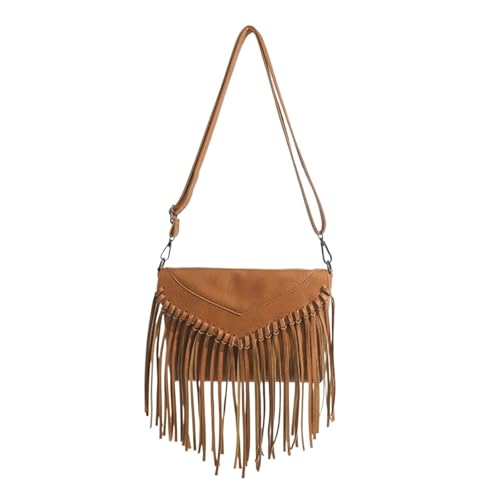 Bolso con Borlas Bolso bandolera con borlas, bolso vintage de verano Viaje(Light brown)