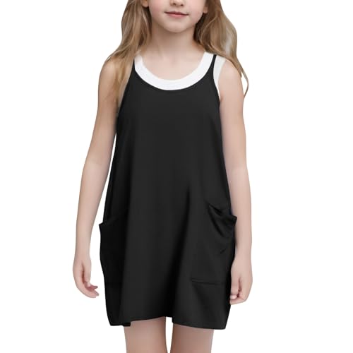 Romper Dress for Little Girls Spaghetti Strap Summer Sleeveless Dresses with Pocket Cute Loose Sundress 20252