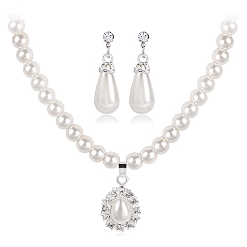 TOFBS Conjuntos de Joyas de Perlas para Mujer Niñas Perlas Collar con Colgante y Pendientes Juego de Joyas de Novia Boda Fiesta Cumpleaños Aniversario Navidad San Valentín Regalos (#2) Cover