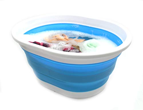 Image of SAMMART 22L (5.8 Gallon) Collapsible Plastic Laundry Basket - Oval Tub /Basket - Foldable Storage Container /Organizer - Portable Washing Tub - Space Saving Laundry Hamper (2, Sky Blue)