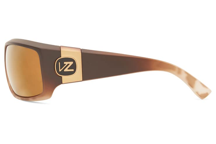 Image of VonZipper Clutch Polarized Polarized Sunglasses for Men and Women Leopard Shark Satin with Rectangle Clutch Polarized Gold Chrome Impact-resistant polycarbonate lens Sun Glasses with UV and HEV