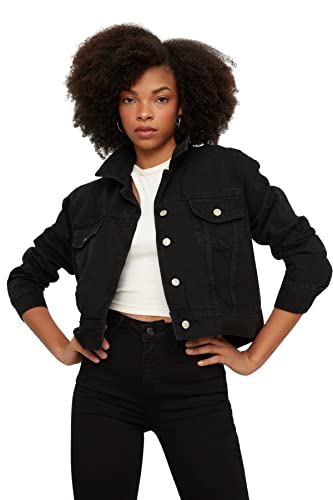 Trendyol Black Crop Denim Jacket Giacca di Jeans Corta Basic Nera, Nero, M da Donna