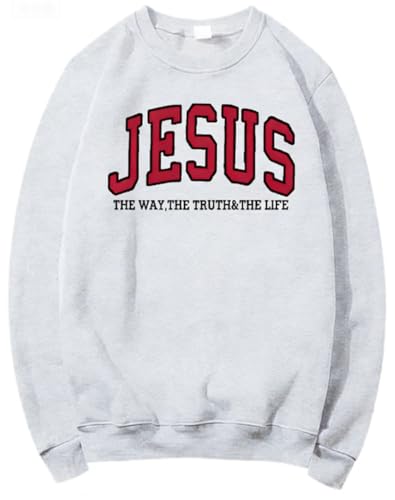 PANOZON Jesus Sweatshirt Faith Hoodie Christian Religious God Tops Man Woman Pullover Crewneck Longsleeve Gray L