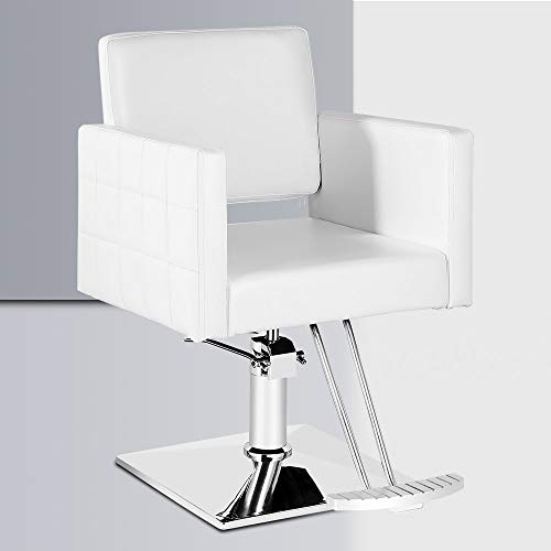 Vintage White Salon Chair Hair Chair Square Chrome Base Hydraulic Styling Chairs (White)