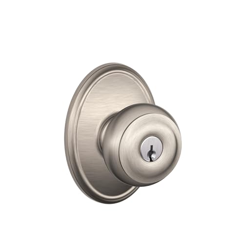 Image of SCHLAGE F51A GEO 619 WKF Georgian Knob with Wakefield Trim Keyed Entry Lock, Satin Nickel