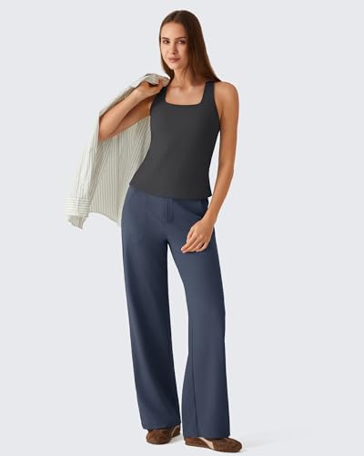 Image of G4Free Ribbed Removable Built in Bra Workout Tank Tops Woman Racerback Square Neck Yoga Top Lightweight Athletic Tanks
