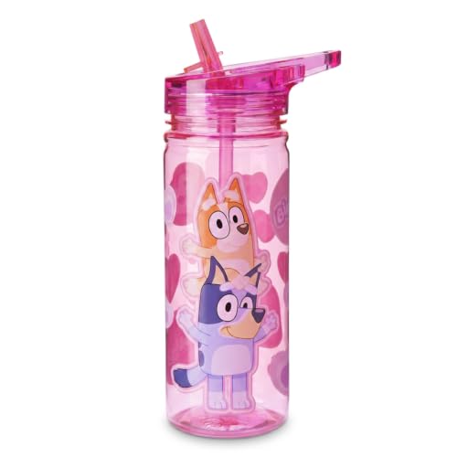 Bluey & Bingo Kids Water Bottle 580ml Leakproof Straw Cup with Carry Handle Ecozen BPA-Free Reusable Bottle for Boys & Girls Durable Flip Lid (Pink Bluey and Bingo)