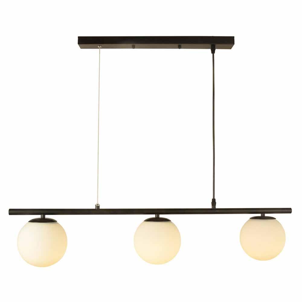 Suspension moderne 3 lumières en verre et métal noir lustre