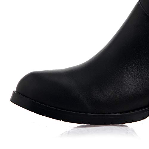 TinaCus Women's Genuine Leather Handmade Round Toe Side Zip Up Low Chunky Heel Black Knee High Boots with Stylish Buckle4