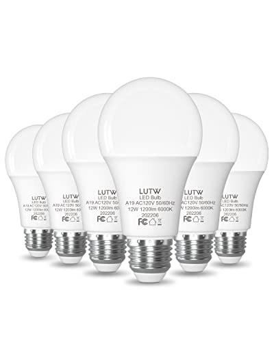 Image of A19 E26 LED Bulbs, 100W Eqv, 12W, 6000K, Non-Dimmable, 6 Pack | 1200 Lumen, Cool White Light, Ideal for Bedroom, Living Room Lighting