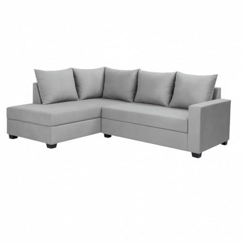 Image of FURNY Gloria 4 Seater Fabric LHS L Shape Sofa Set (Light Grey) Premium Velvet Finish | Durable Comfort | Ideal for Living Room