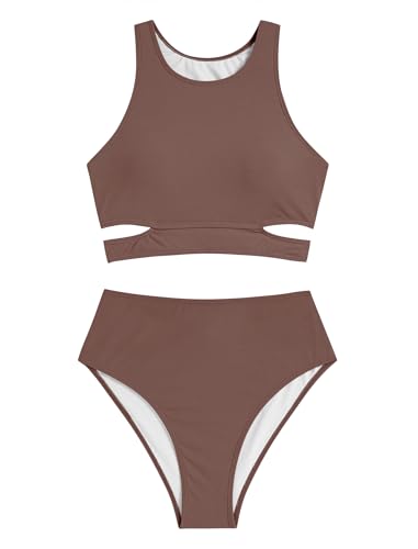 ZAFUL Women's Swimsuit High Waisted Bikini Sets Two Piece Swimsuit Scoop Neck Tank Side Cutout Midkini3