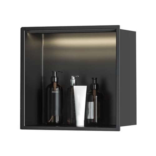 Douche à DEL en acier inoxydable noir mat avec étagère intégrée Ele
