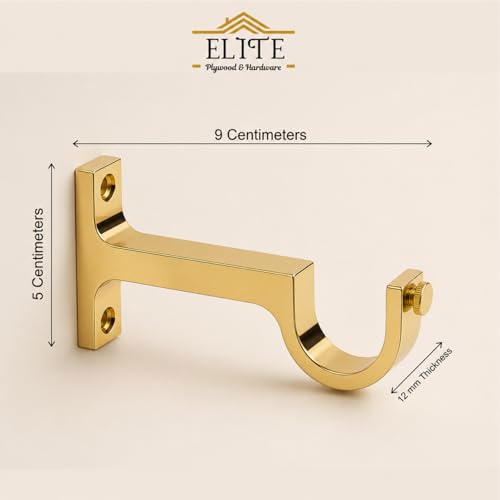 Image of Elite Aluminum Curtain Rod Brackets - Heavy-Duty Wall Mount Clamps for Curtain Rod Support for Door and Window Curtain Rods with Screw and Wall Plug - Pack of 2PCS (Gold)