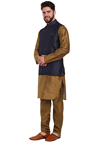 SKAVIJ Mens Embellished Ethnic Wear Nehru Jacket Floral Printed Formal Waistcoat Regular Fit (Large,Blue)4