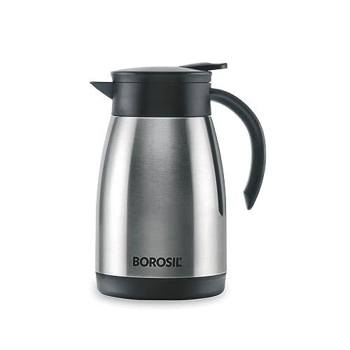 Image of Borosil Stainless Steel Teapot with Handle | Double Wall Vacuum Insulated Thermosteel Carafe | BPA Free Jug for Tea /Coffee & Juice | 18 Hours Hot & 24 Hours Cold | 1 Year Warranty