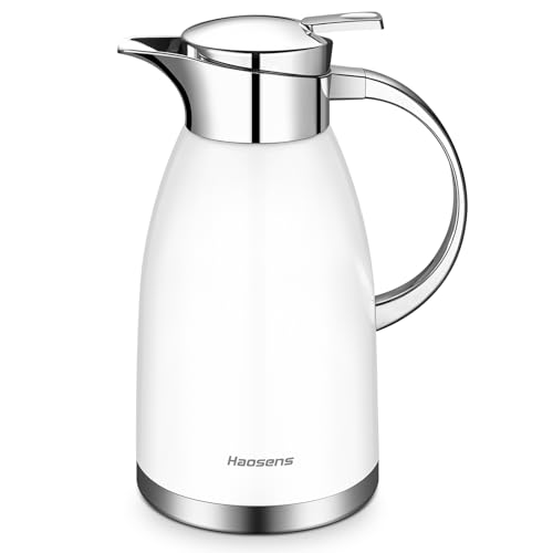 Haosens 1.8 Litre Stainless Steel Coffee Carafe Double Walled Vacuum Insulated Coffee Jug Thermal Jug (White)